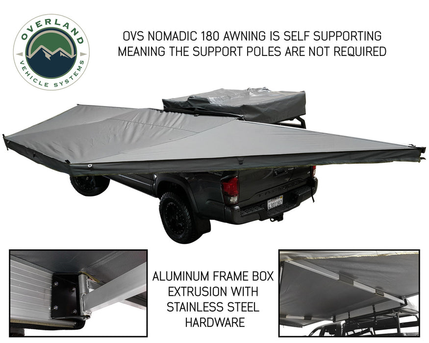 Overland Vehicle Systems HD Nomadic 180 - Awning with Extended Poles High Roof, Universal, Grey Body, Green Trim with Black Travel Cover
