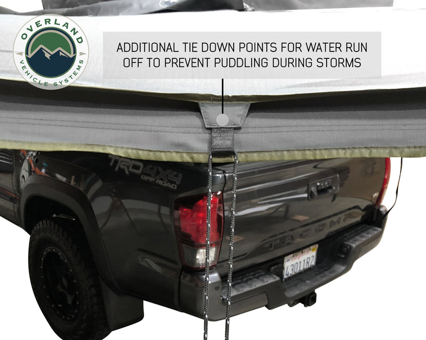 Overland Vehicle Systems HD Nomadic 180 - Awning with Extended Poles High Roof, Universal, Grey Body, Green Trim with Black Travel Cover