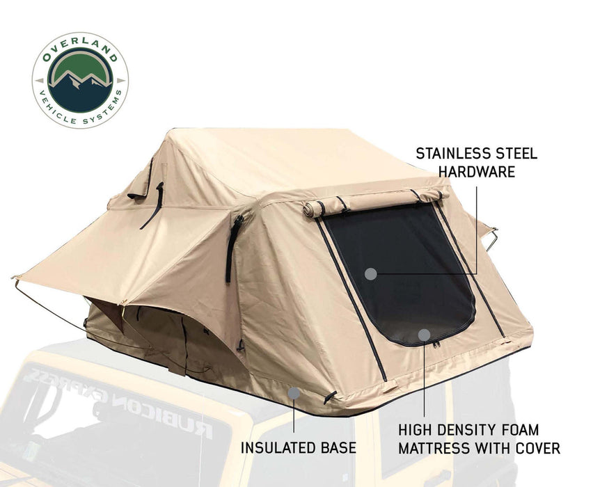 Overland Vehicle Systems TMBK 3 Person Roof Top Tent With Green Rain Fly