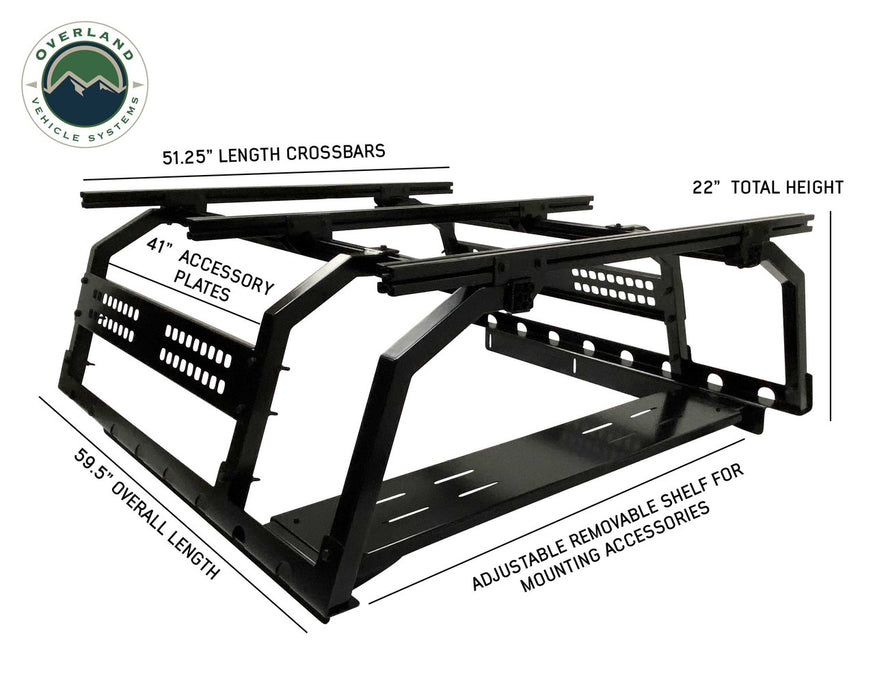 Overland Vehicle Systems Discovery Rack with Side Cargo Plates, With Front Cargo Tray System Kit Mid Size Truck Short Bed Application