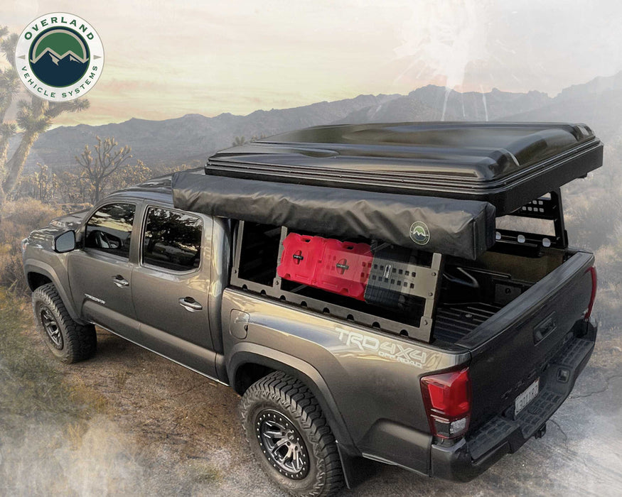 Overland Vehicle Systems Discovery Rack with Side Cargo Plates, With Front Cargo Tray System Kit Mid Size Truck Short Bed Application