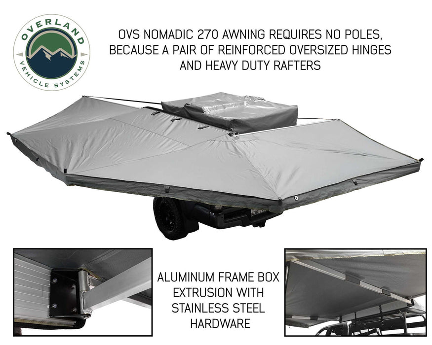 Overland Vehicle Systems HD Nomadic 270 - Awning, Driver Side, Grey Body, Green Trim & Black Travel Cover
