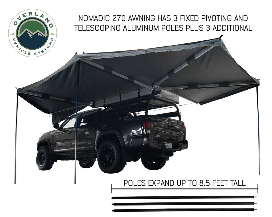 Overland Vehicle Systems HD Nomadic 270 - Awning, Passenger Side, Grey Body, Green Trim & Black Travel Cover  - No Brackets, No Hardware, No Accessories